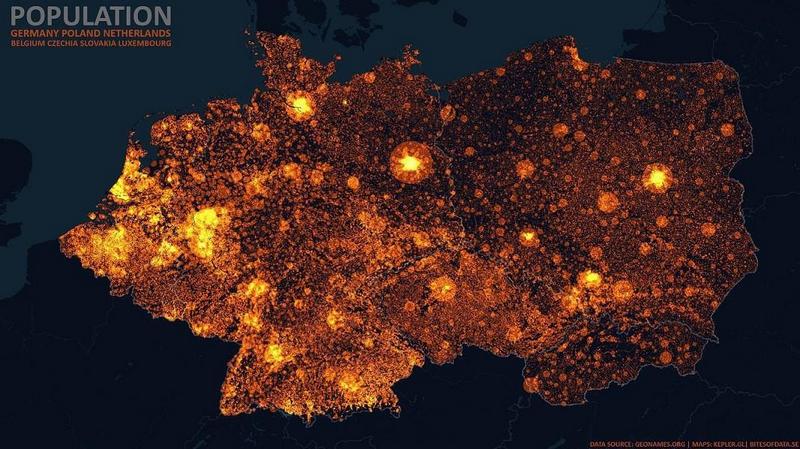 Карта плотности 1 Германия, Польша, Нидерланды, Бельгия, Чехия, Словакия, Люксембур